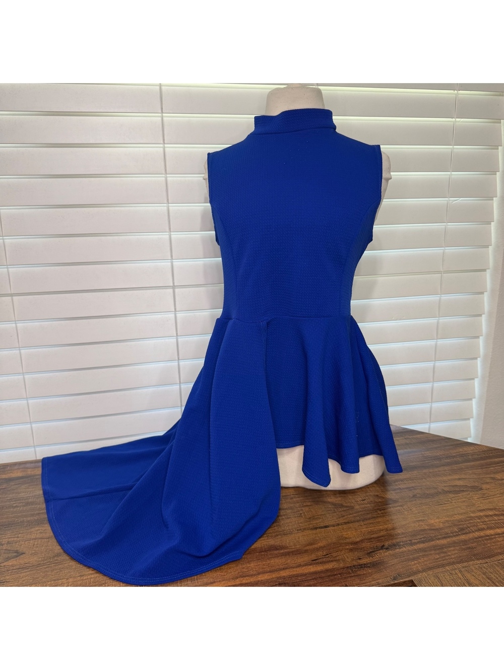Blush Royal Blue Sleeveless Half Flared Blouse with High Neck